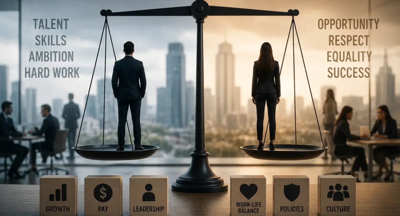 man and woman in corporate workplace