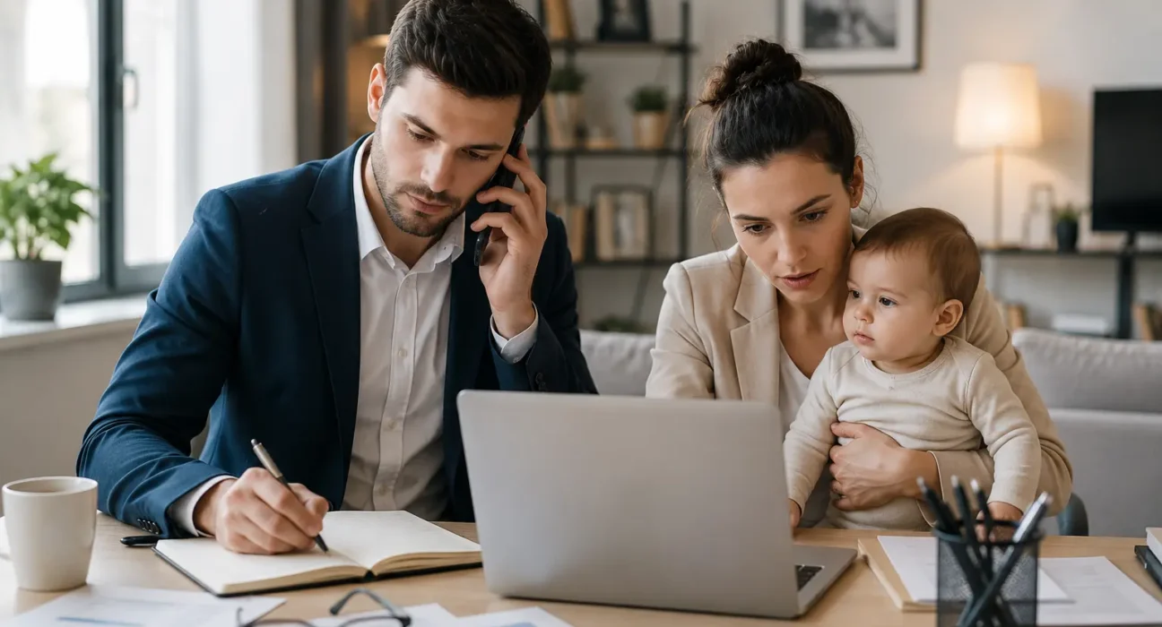 couple balancing work and family life