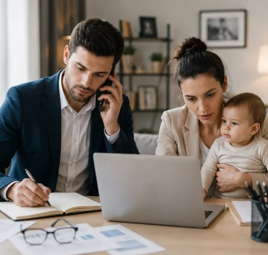couple balancing work and family life